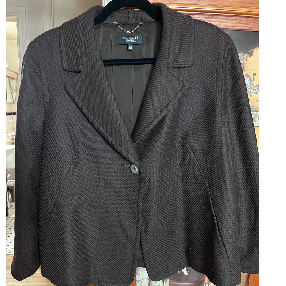 Talbots Woman Petites Brown Wool Blend Textured Blazer Jacket 16W Single Button